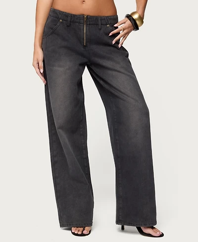 Edikted Women's Aliyah Zip Low Rise Jeans