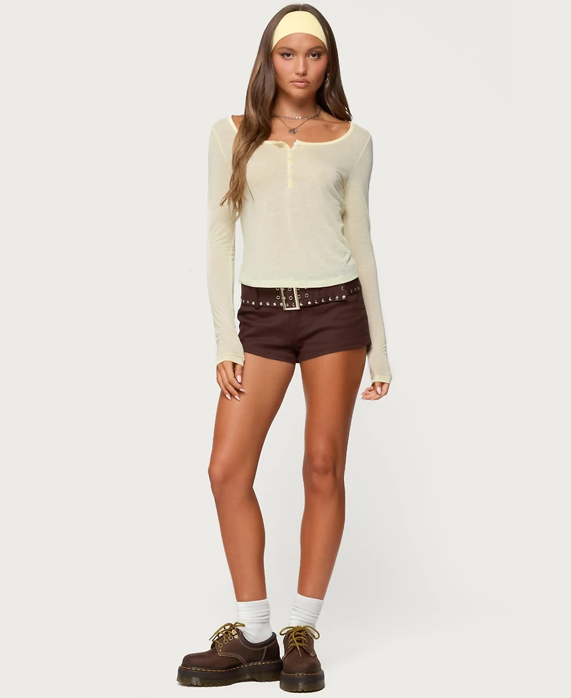 Edikted Women's Ria Sheer Long Sleeve Henley Top