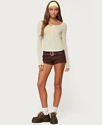 Edikted Women's Ria Sheer Long Sleeve Henley Top