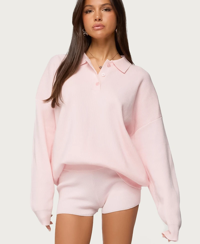 Edikted Women's Lorie Oversized Knit Polo Sweater