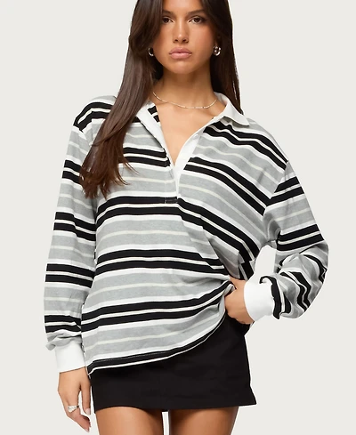 Edikted Women's Renya Striped Long Sleeve Polo Top