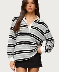 Edikted Women's Renya Striped Long Sleeve Polo Top