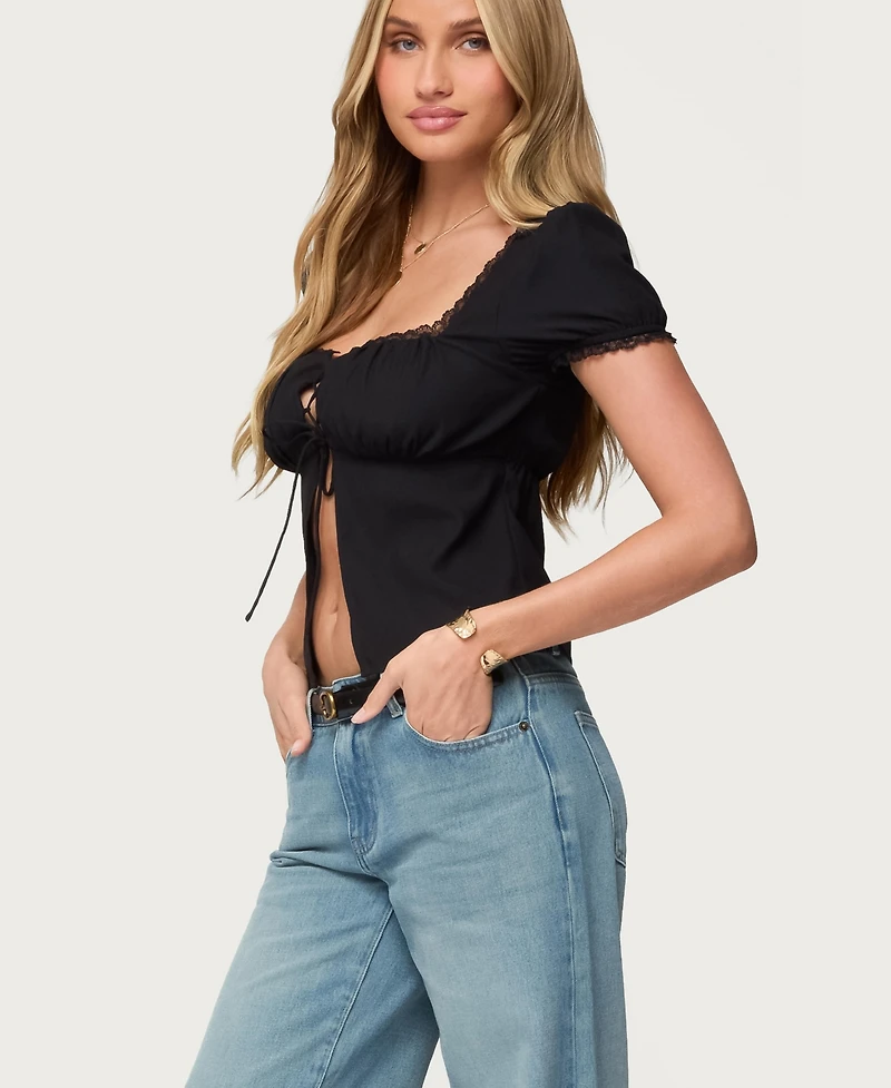Edikted Women's Lacey Split Front Lace Up Top