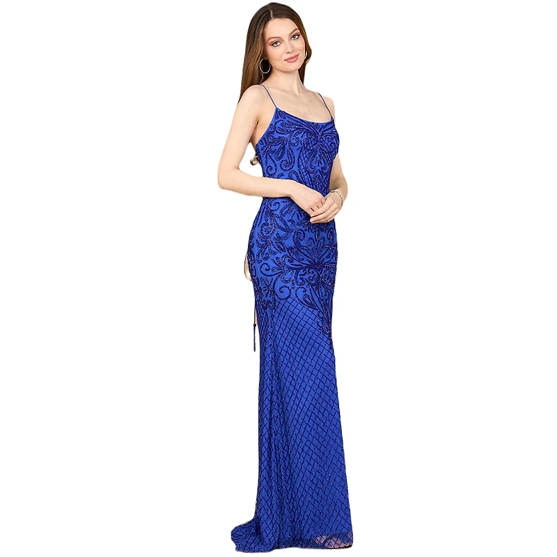 Lara Women's Lace Up Open Back Beaded Dress