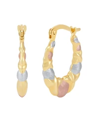Macy's Satin Polished Triple Tone Graduated Xoxo Oval Hoop Earrings in 10K Yellow Gold, Rose Gold and Rhodium