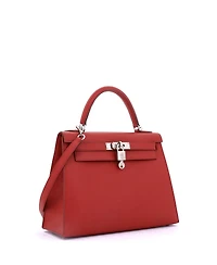 Pre-Owned Hermes Kelly 28 Handbag Red Epsom with Palladium Hardware