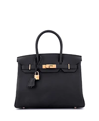 Pre-Owned Hermes Birkin 30 Handbag Black Togo with Rose Gold Hardware