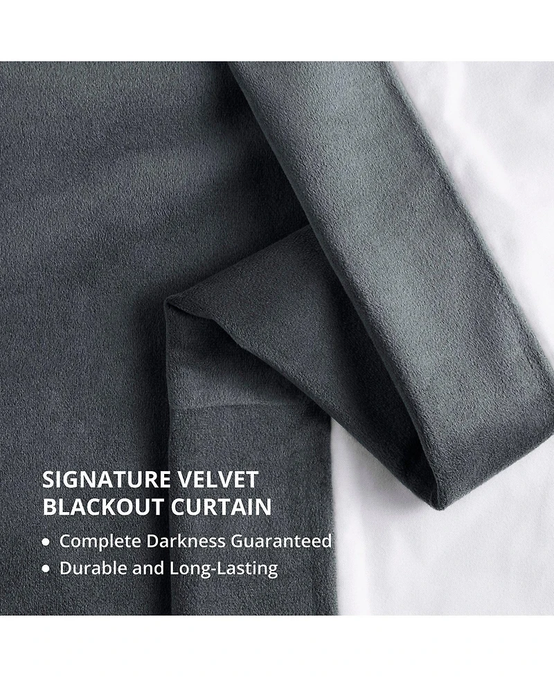 Half Price Drapes Distance Blue Grey Grommet Signature Velvet Blackout Curtain