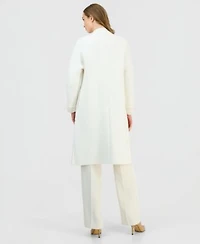 Anne Klein Womens Open Front Long Sleeve Cardigan Mock Neck Embroidered Sweater