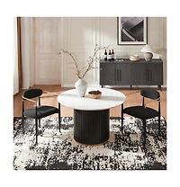 Morden Fort Modern Faux Marble Dining Set With 47" Round Table And 4 Boucle Armchairs Metal Base for Dining Room Kitchen