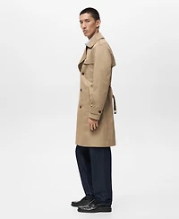 Mango Men's Water-Repellent Belted Trench Coat