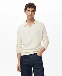 Mango Men's Ribbed Knitted Polo Sweater