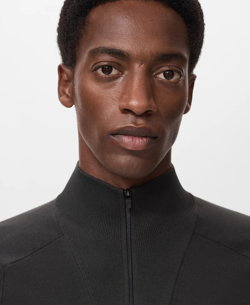 Mango Men's Breathable Zip-Neck Sweater