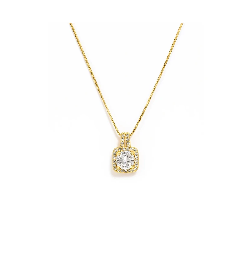 Elena Halo Pendant Necklace Gold & White Plated