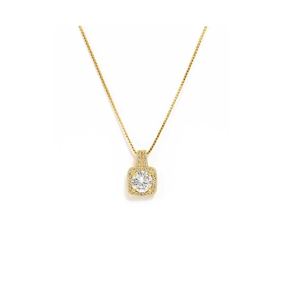 Elena Halo Pendant Necklace Gold & White Plated