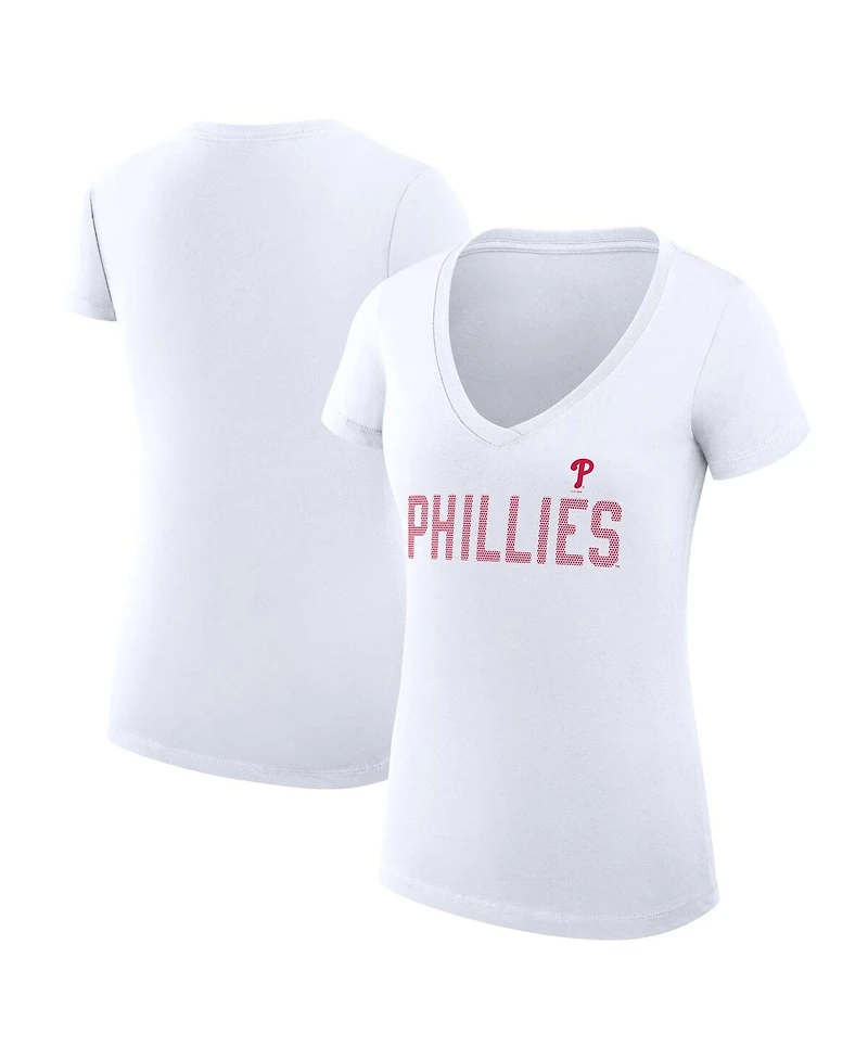 G-iii 4Her by Carl Banks Women's White Philadelphia Phillies Super-Slim Fit Lightweight Dot Print V-Neck T-Shirt