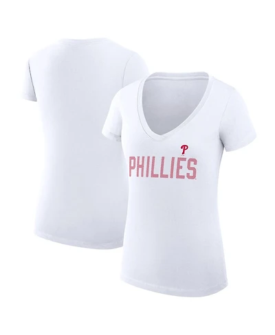 G-iii 4Her by Carl Banks Women's White Philadelphia Phillies Super-Slim Fit Lightweight Dot Print V-Neck T-Shirt