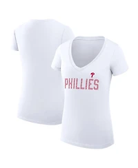 G-iii 4Her by Carl Banks Women's White Philadelphia Phillies Super-Slim Fit Lightweight Dot Print V-Neck T-Shirt