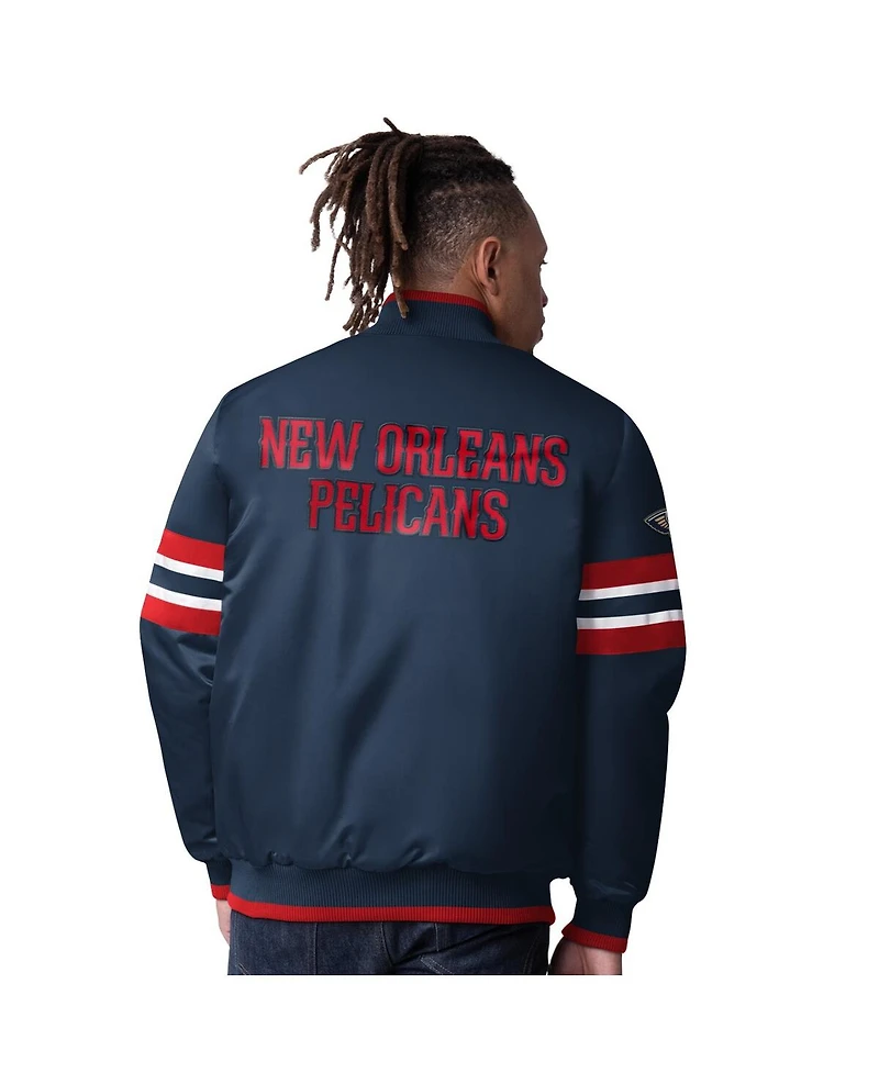 Starter Men's Navy New Orleans Pelicans Scout Varsity Satin Full-Snap Jacket