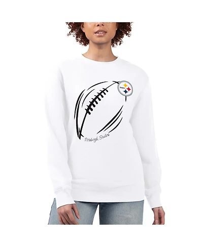 G-iii 4Her by Carl Banks Women's White Pittsburgh Steelers Football Logo Graphic Fleece Tri-Blend Pullover Sweatshirt
