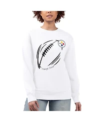 G-iii 4Her by Carl Banks Women's White Pittsburgh Steelers Football Logo Graphic Fleece Tri-Blend Pullover Sweatshirt