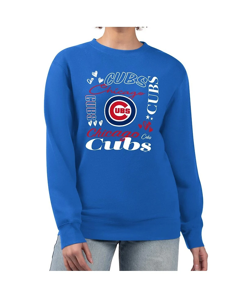 G-iii 4Her by Carl Banks Women's Royal Chicago Cubs Collage Team Graphic Fleece Pullover Hoodie