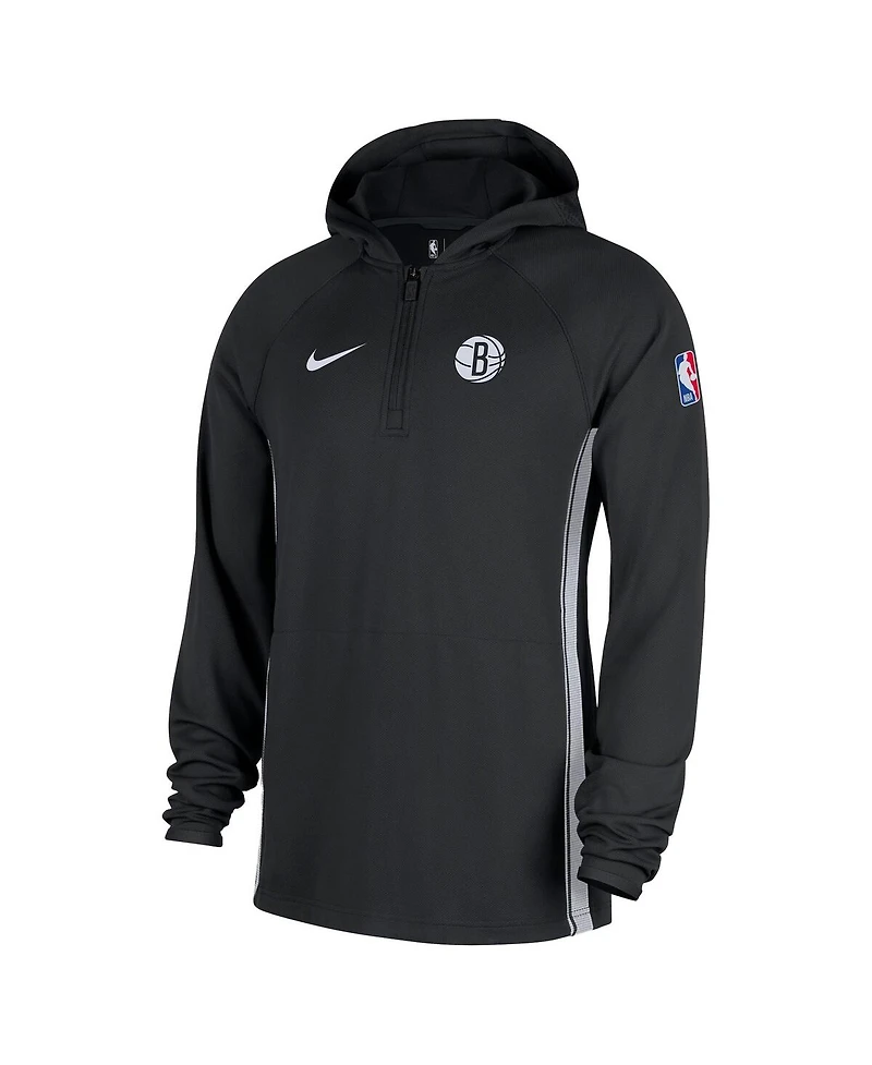 Nike Men's Black Brooklyn Nets Authentic On Court Zone Quarter-Zip Dri-fit Hoodie Jacket