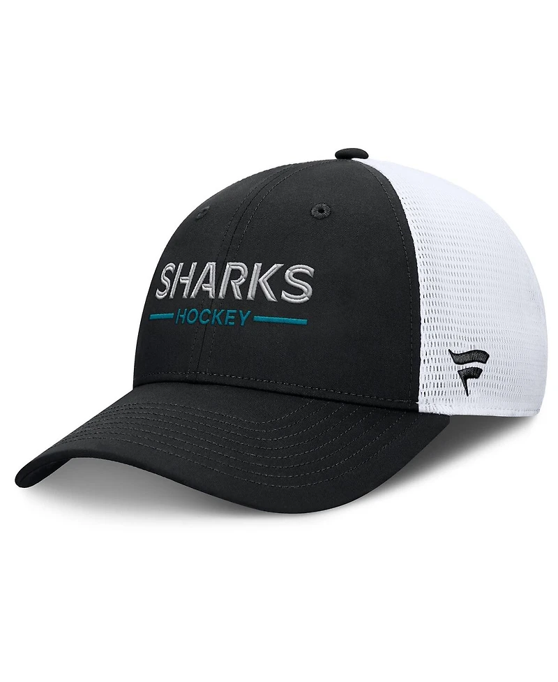 Fanatics Men's Black/White San Jose Sharks Authentic Pro Rink Lockup Adjustable Trucker Hat