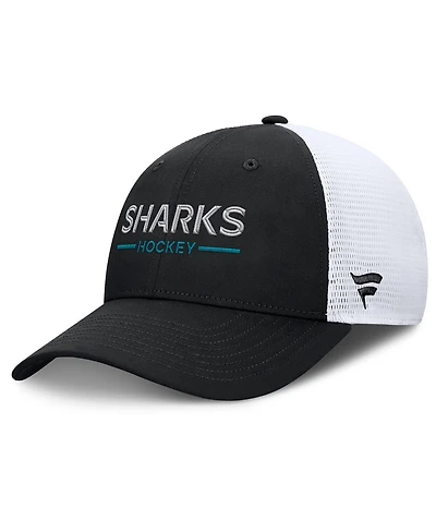 Fanatics Men's Black/White San Jose Sharks Authentic Pro Rink Lockup Adjustable Trucker Hat