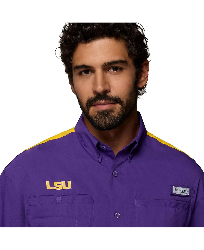 Columbia Men's Purple Lsu Tigers Tamiami Color Block Omni-Shade Button-Down Shirt