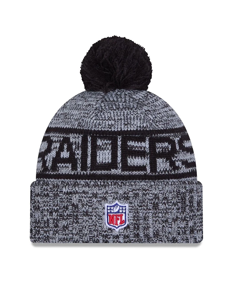 New Era Men's Black Las Vegas Raiders 2025 Sideline Cold Weather Cuffed Pom with Knit Hat