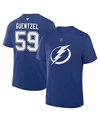 Fanatics Men's Jake Guentzel Blue Tampa Bay Lightning Authentic Stack Name and Number T-Shirt