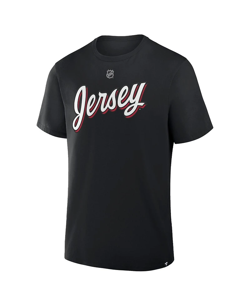 Fanatics Men's Jack Hughes Black New Jersey Devils Authentic Stack Name Number T-Shirt