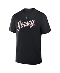 Fanatics Men's Jack Hughes Black New Jersey Devils Authentic Stack Name Number T-Shirt