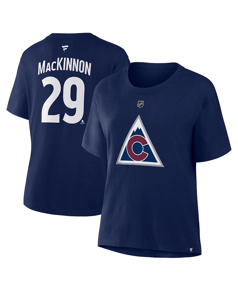 Fanatics Women's Nathan MacKinnon Athletic Navy Colorado Avalanche Authentic Stack Name Number T-Shirt