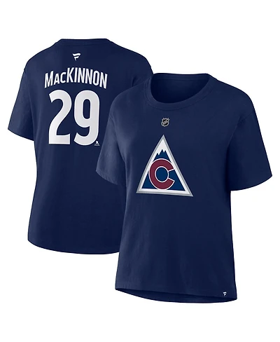 Fanatics Women's Nathan MacKinnon Athletic Navy Colorado Avalanche Authentic Stack Name Number T-Shirt