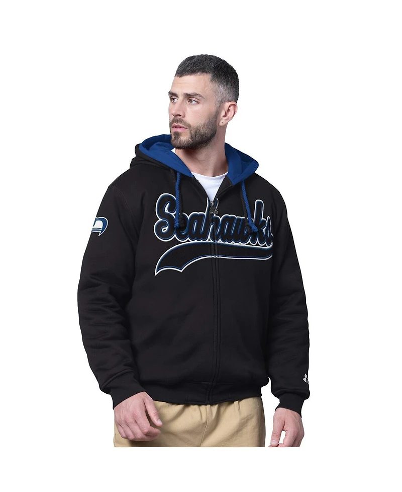 Starter Men's Black Seattle Seahawks Big Shot Throwback Full-Zip Double Hoodie