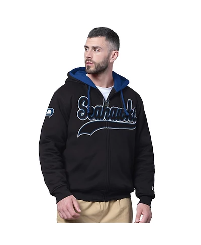 Starter Men's Black Seattle Seahawks Big Shot Throwback Full-Zip Double Hoodie