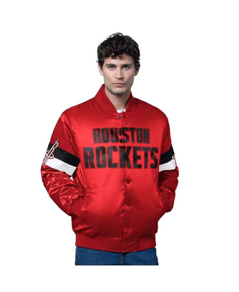 Starter Men's Red Houston Rockets Triple Option Varsity Full-Snap Satin Jacket