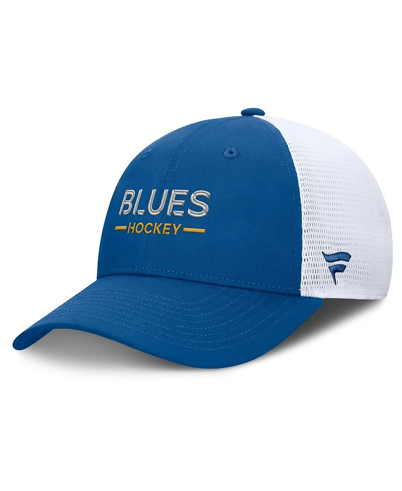 Fanatics Men's Blue/White St. Louis Blues Authentic Pro Rink Lockup Adjustable Trucker Hat