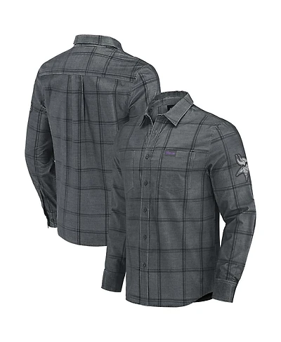Fanatics Men's Darius Rucker Collection by Gray Minnesota Vikings Micro Corduroy Plaid Button Up Shirt