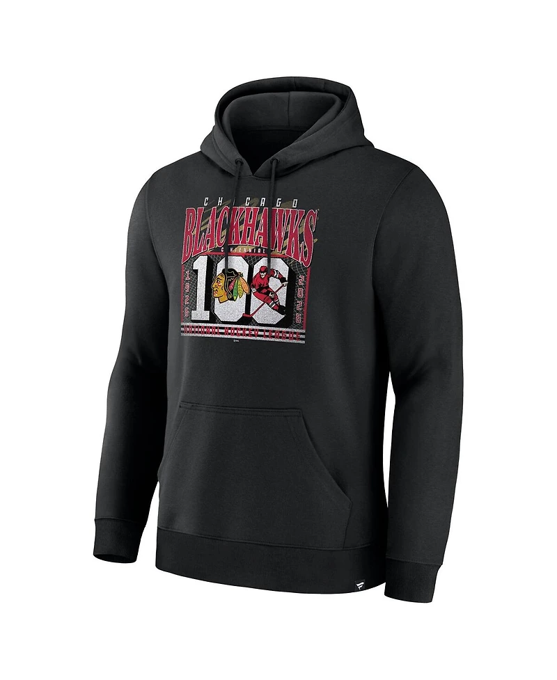 Fanatics Men's Black Chicago Blackhawks Centennial Legacy Fleece Pullover Hoodie