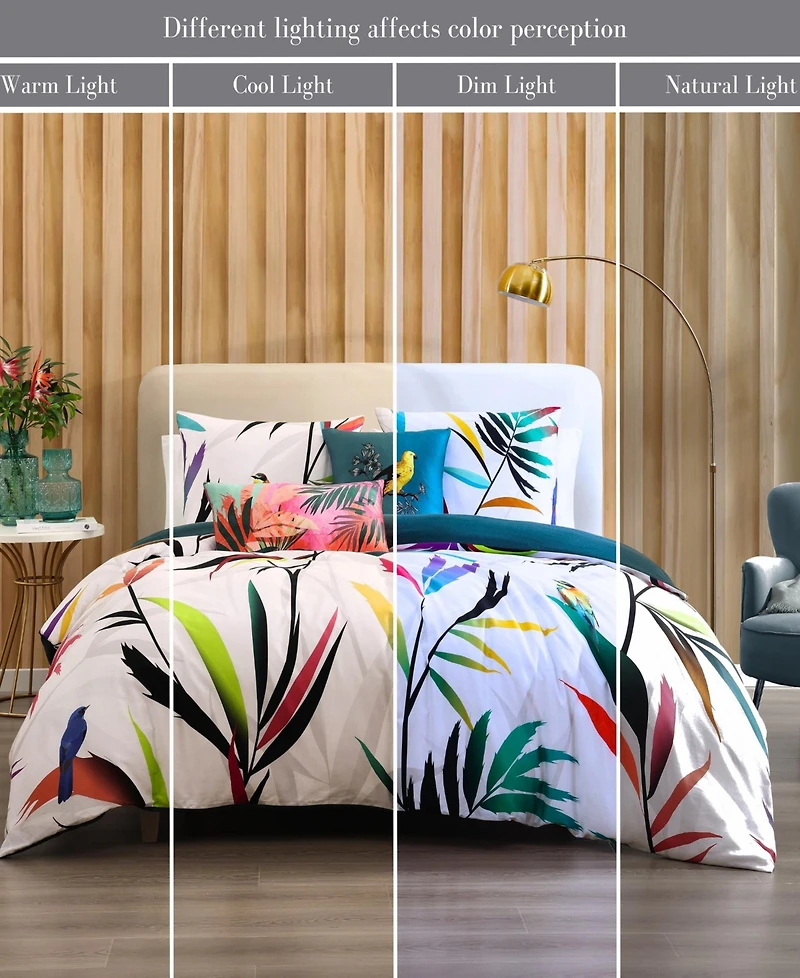 Bebejan Tropical Fusion Bedding 220 Thread Count 100% Cotton Sateen 5 Piece Queen Size Reversible Comforter Set