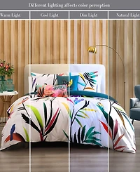 Bebejan Tropical Fusion Bedding 220 Thread Count 100% Cotton Sateen 5 Piece Queen Size Reversible Comforter Set