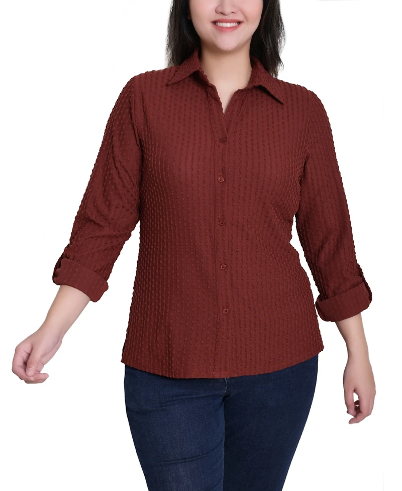 Ny Collection Petite Long Sleeve Textured Knit Top