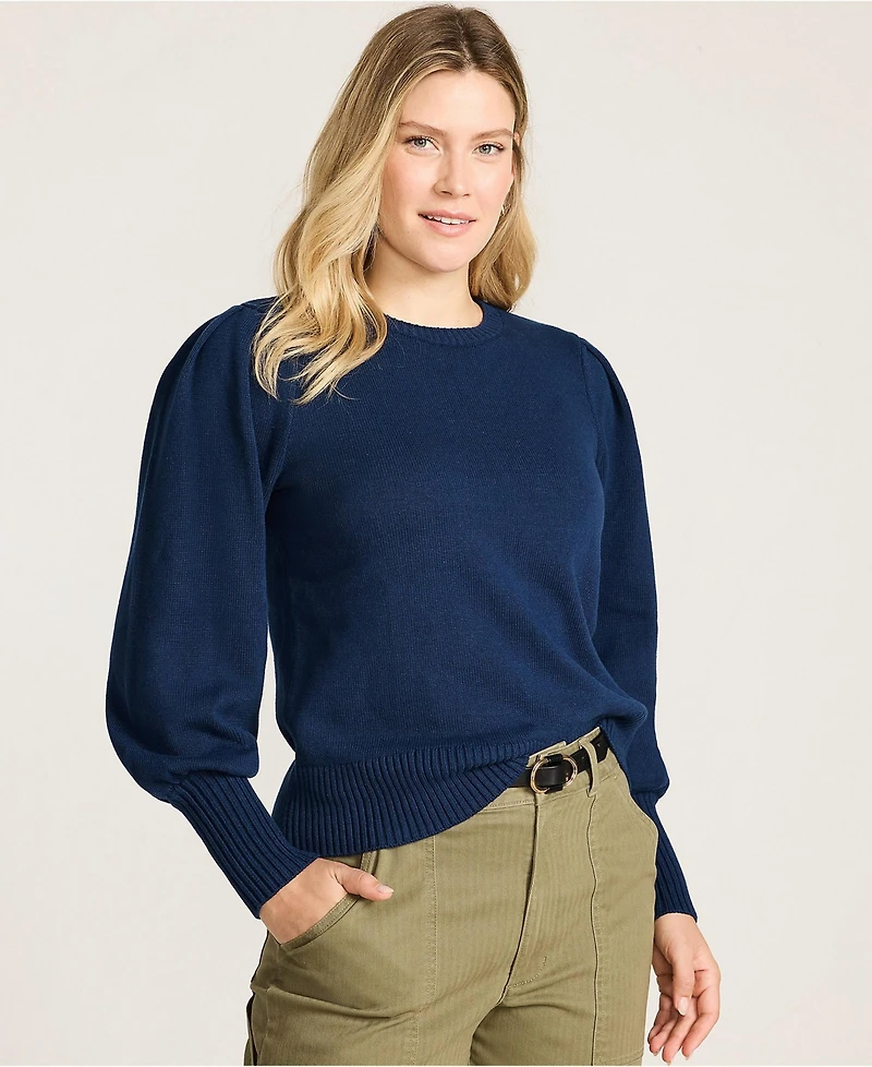 Lands' End Women's Drifter Puff Sleeve Crew Neck Sweater