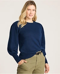 Lands' End Women's Drifter Puff Sleeve Crew Neck Sweater