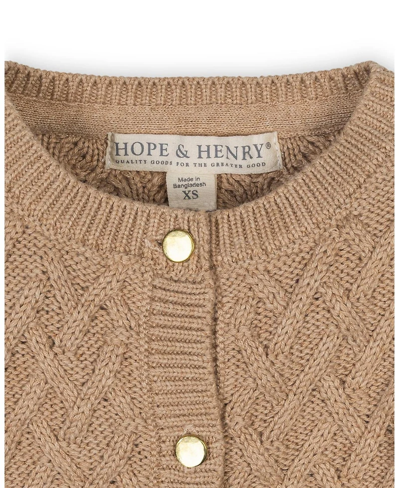 Hope & Henry Girls Organic Long Sleeve Herringbone Cardigan Sweater