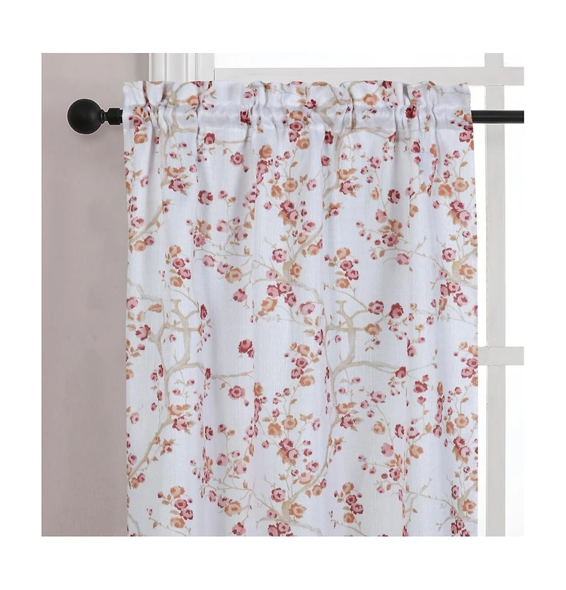 Kate Aurora Complete 3 Piece Rod Pocket Cherry Blossom Cafe Kitchen Curtain Tier & Valance Set