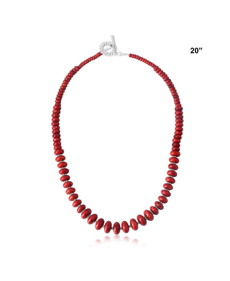 American West Jewelry Sterling Silver Red Coral Bead Toggle Necklace, 20 Inches